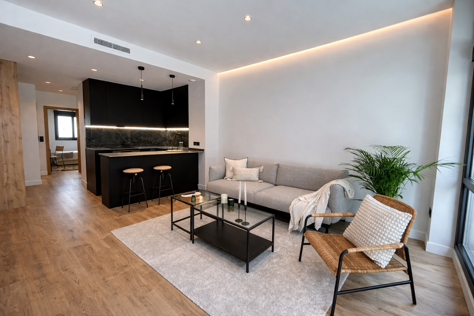 Viviendas Boadilla Mártires 2: salón-cocina reformado.